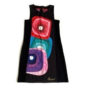 DeSigual Black With Color Block Sleeveless Sheath Dress - S
